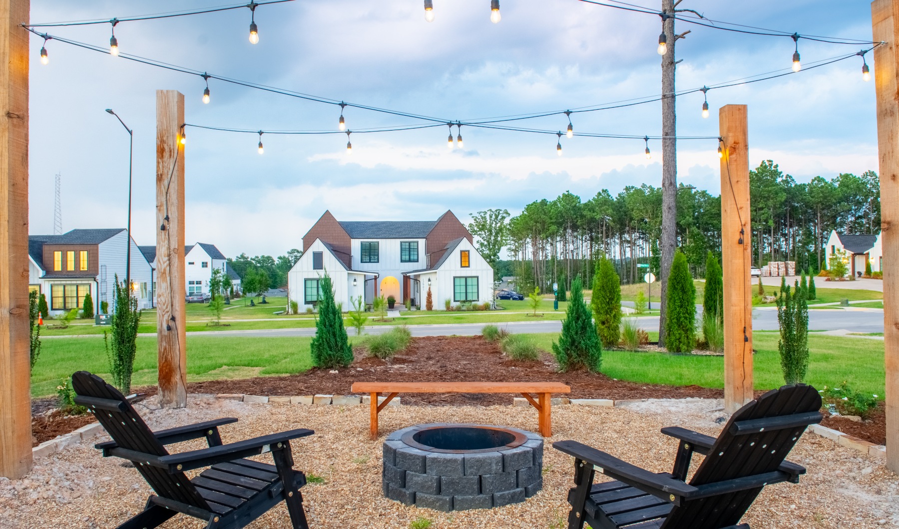 exterior fire pit, seating, and lights  exterior fire pit, seating, and lights